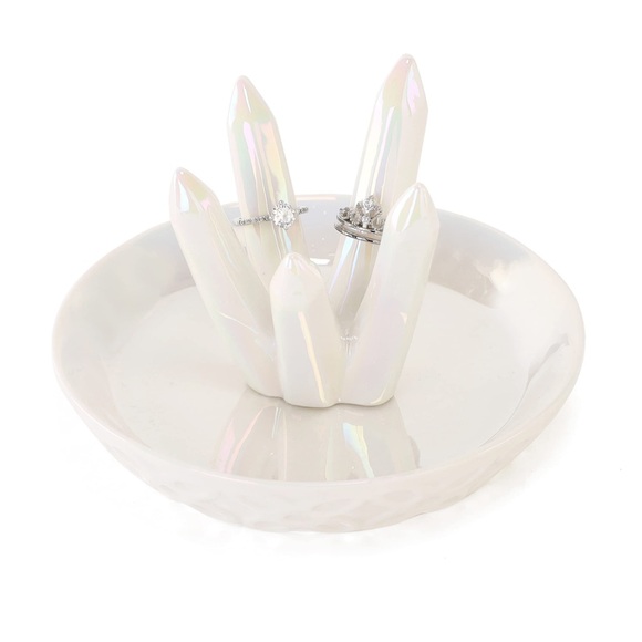 Home Smile Other - HOME SMILE White Crystal Cluster Shaped Jewelry Tray Ceramic Ring Holder